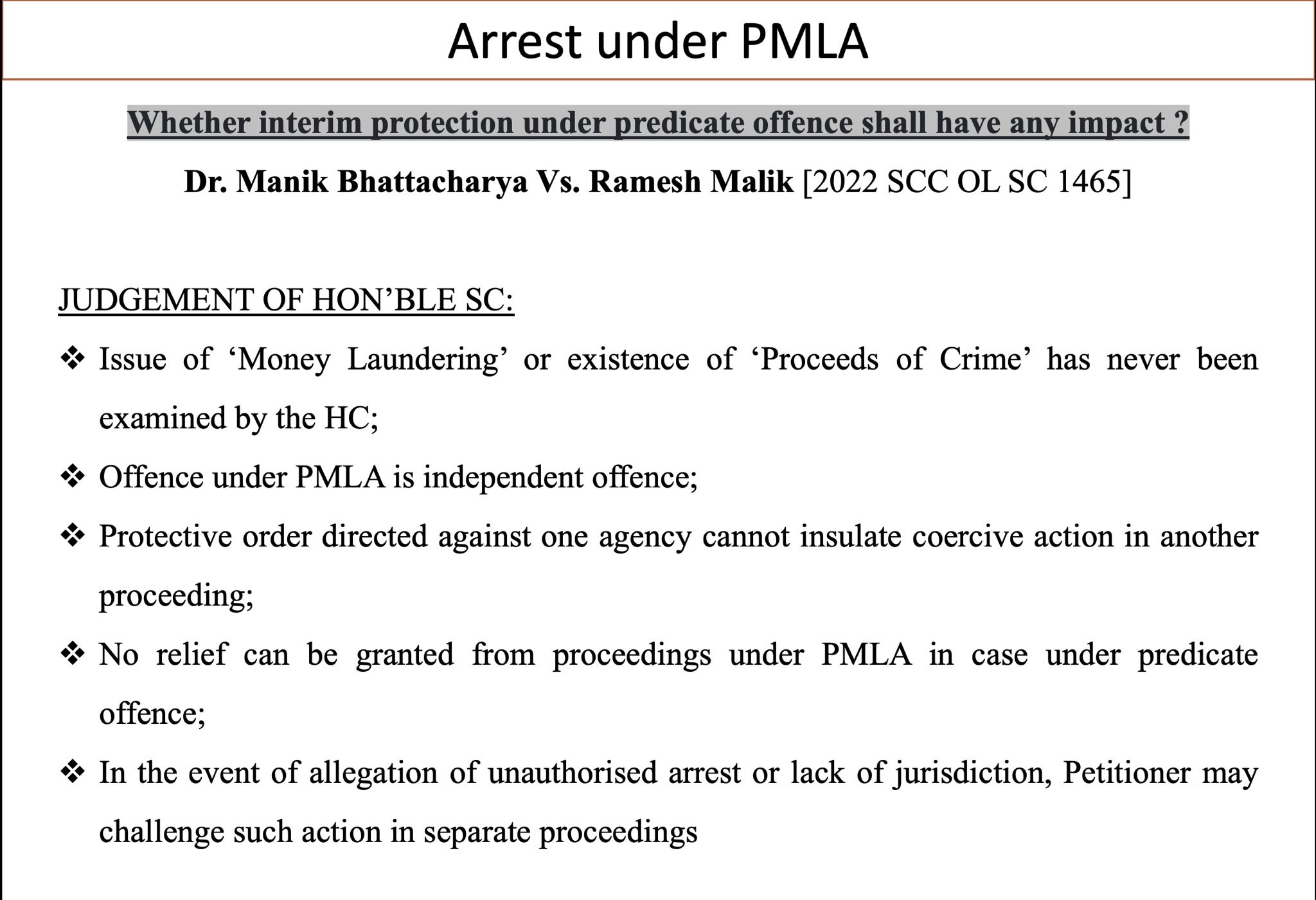arrest under PMLA 2.