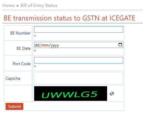 BE transmission status to GSTN at ICEGATE