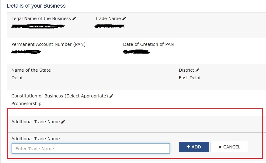 What is process to add Additional Trade Name under the same GST No ?