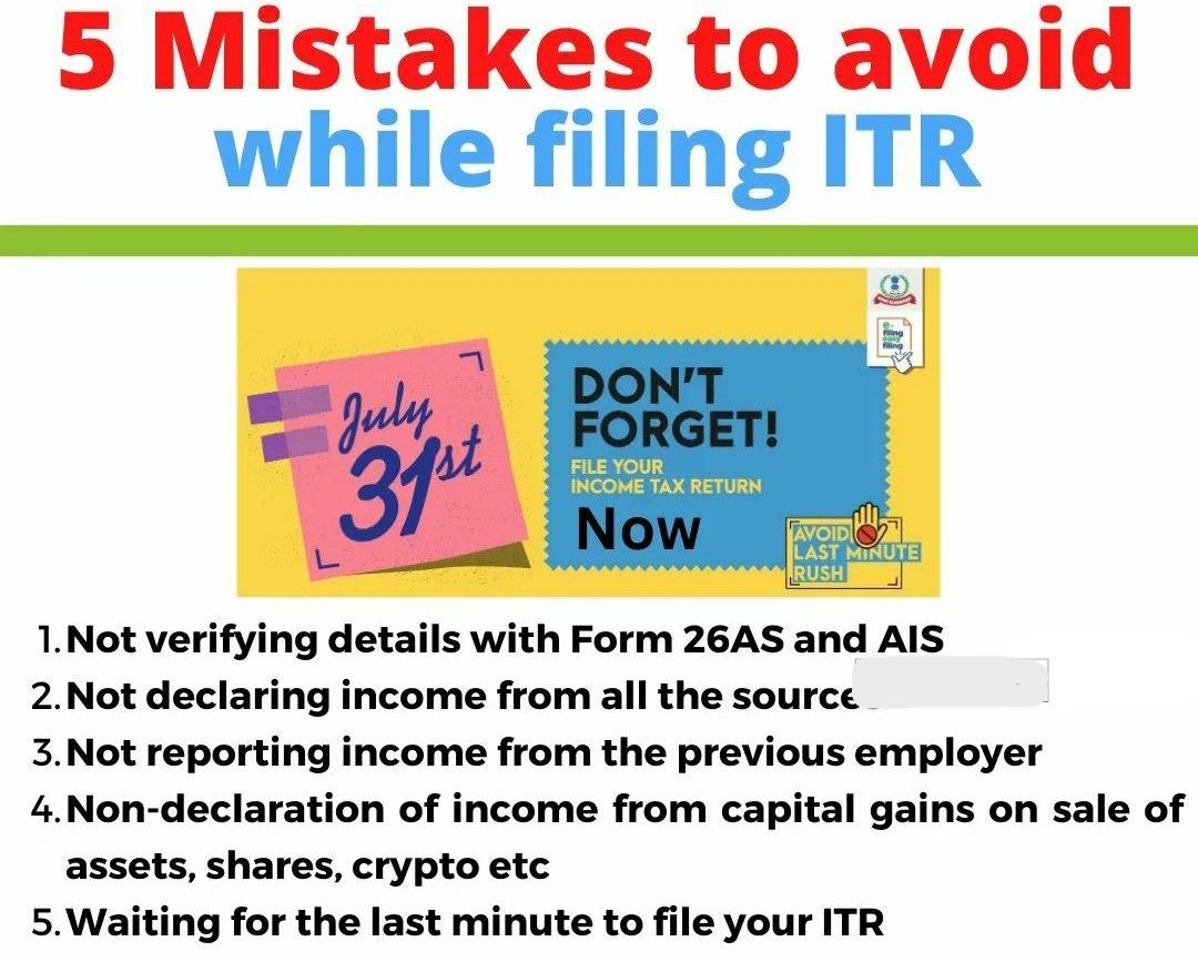 mistakes be avoided while Filing ITR