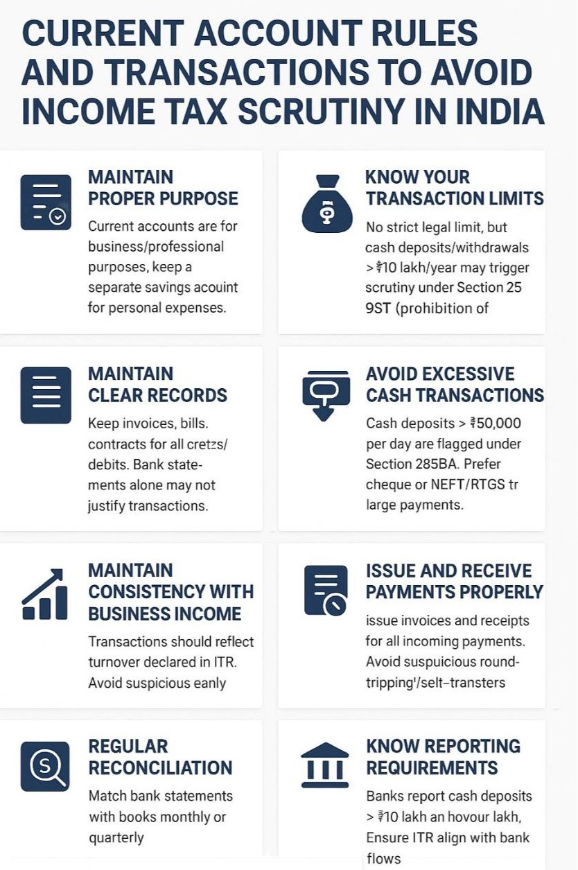 CURRENT ACCOUNT RULES AND TRANSACTIONS TO AVOID INCOME TAX SCRUTINY IN INDIA