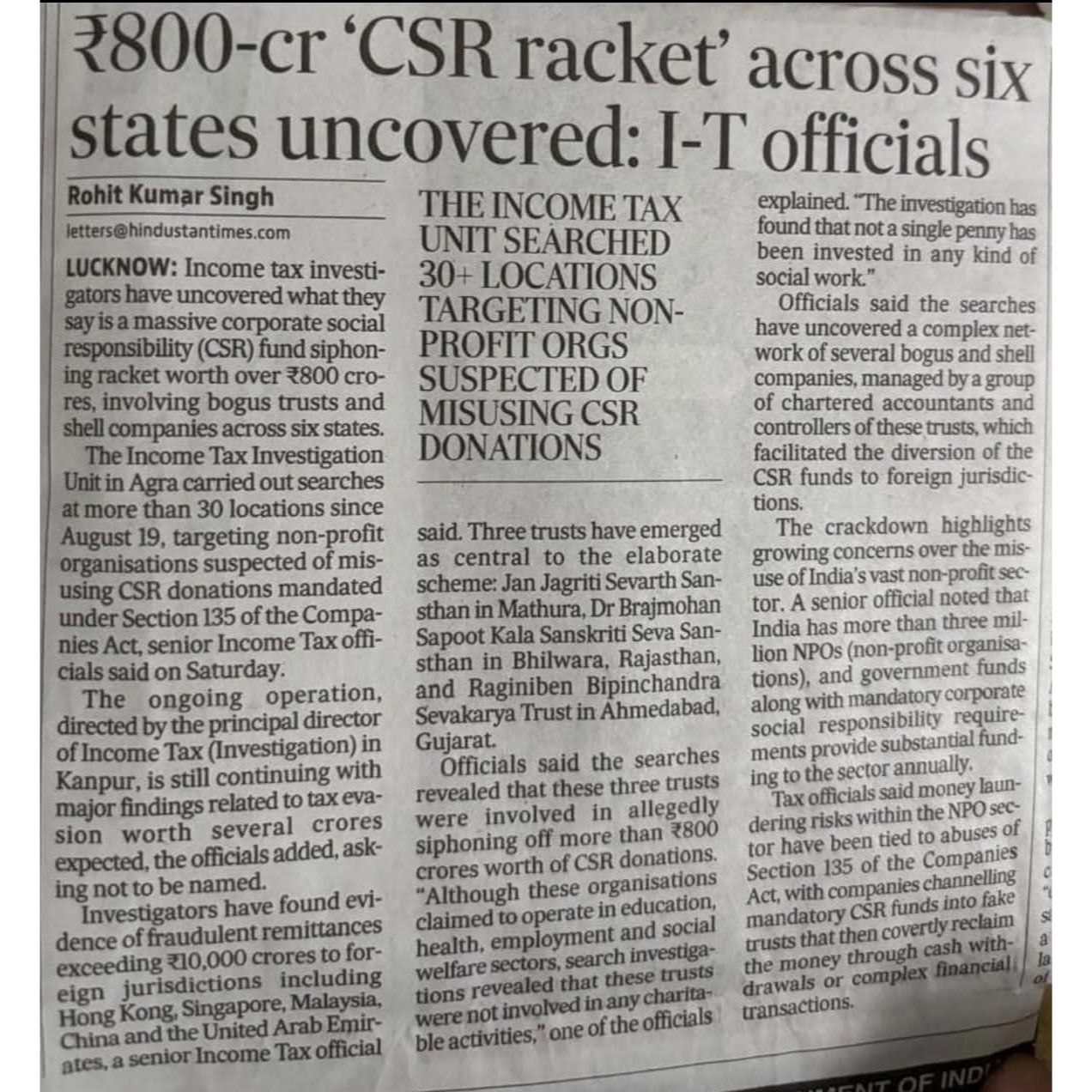 Corporate Social Responsibility funds misuse