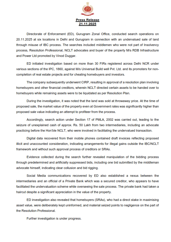 ED Search Operation on cheating & non-completion of real estate projects