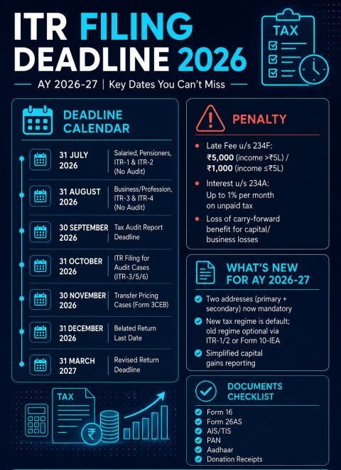 ITR FILING DEADLINE 2026 AY 2026–27: Are You Ready?
