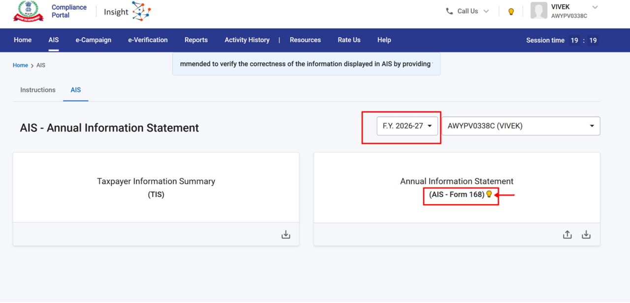 Form 168 i.e AIS for Tax Year 2026-27 is now available.